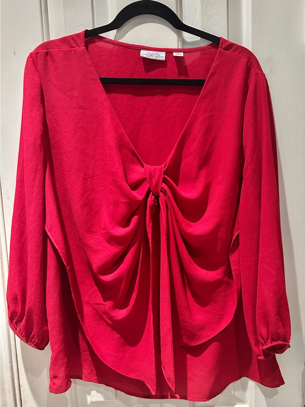 Sweet Pea Bright Pink Tie-Front V-Neck Blouse
